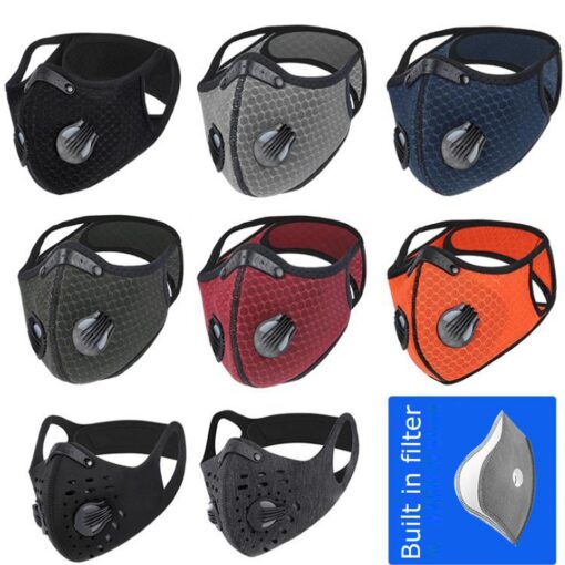 #3 Bike Face Mask With Filter Activated Carbon Mesh Cycling Half Facemask For Outdoor Sports Unisex Dust Masks Halloween Cosplay color: Navy|Orange|Wine|Gray with 2 Filters|Black  Face Masks For Adults New Arrivals Protection Against COVID-19 Best Sellers