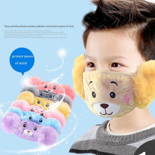 Children Reusable Protective cartoon Printing Mouth Mask Anti Dust Face Mask Windproof Keep Warm Earmuffs Mouth-muffle Mask color: grey|Khaki|Pink|Purple|Red|Blue  New Arrivals Protection Against COVID-19 Safest Face Masks For Kids Best Back to School Face Masks For Kids