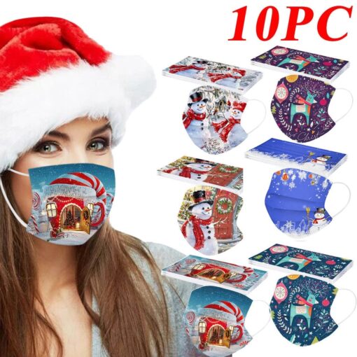 Christmas Mask Disposable Face Mask Adult 10pc Halloween Anime Mask For Face Women’s Printed Masks Fabric Cover Mascara Facial color: A|B|C|D  Face Masks For Adults New Arrivals Protection Against COVID-19 Face Masks
