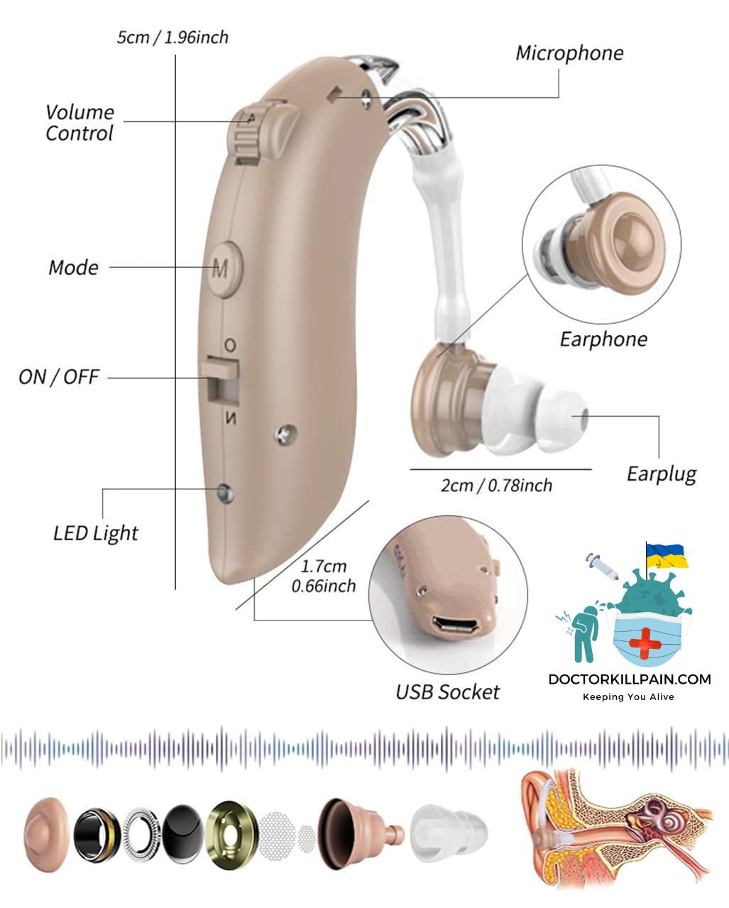 Adjustable Bluetooth Hearing Aid Audiphone Sound Amplifier Deaf Old Man Elderly Listen Music Calls Watching TV Chat