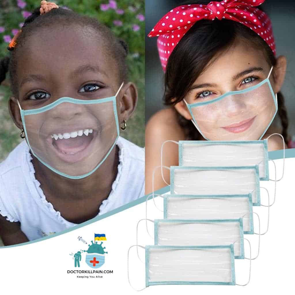 5pcs Clear Face Masks For Child Kids Washable Plastic Mouth Masks With Clear Windows For Deaf Mute Talk Chat No Decoration