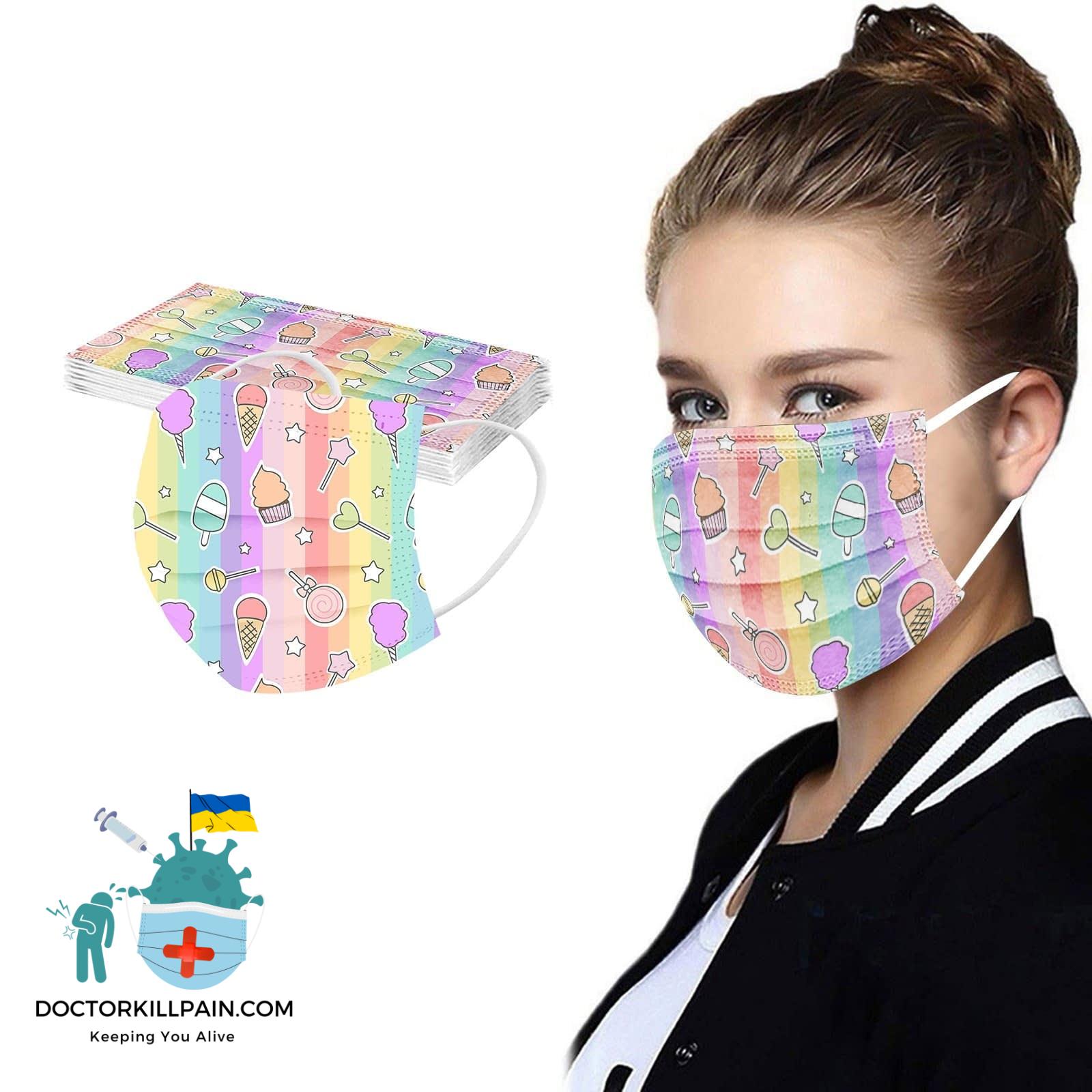 50PCS Mixed Adult Disposable Face Mask Fashion Flower Printed Three-Layer Disposable Face Mask Mascarillas Halloween cosplay