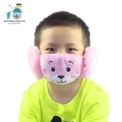Fluffy Bear Face Mask With Earmuffs For Kids color: grey|Khaki|Pink|Purple|Red|Blue  New Arrivals Protection Against COVID-19 Face Masks & Face Shields Face Masks Safest Face Masks For Kids Best Back to School Face Masks For Kids Best Sellers