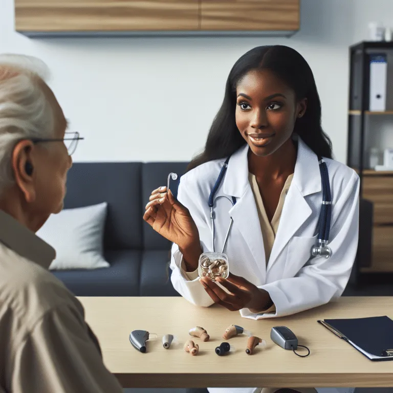 Doctor advising patient on the best hearing aids for the patient's severe hearing loss